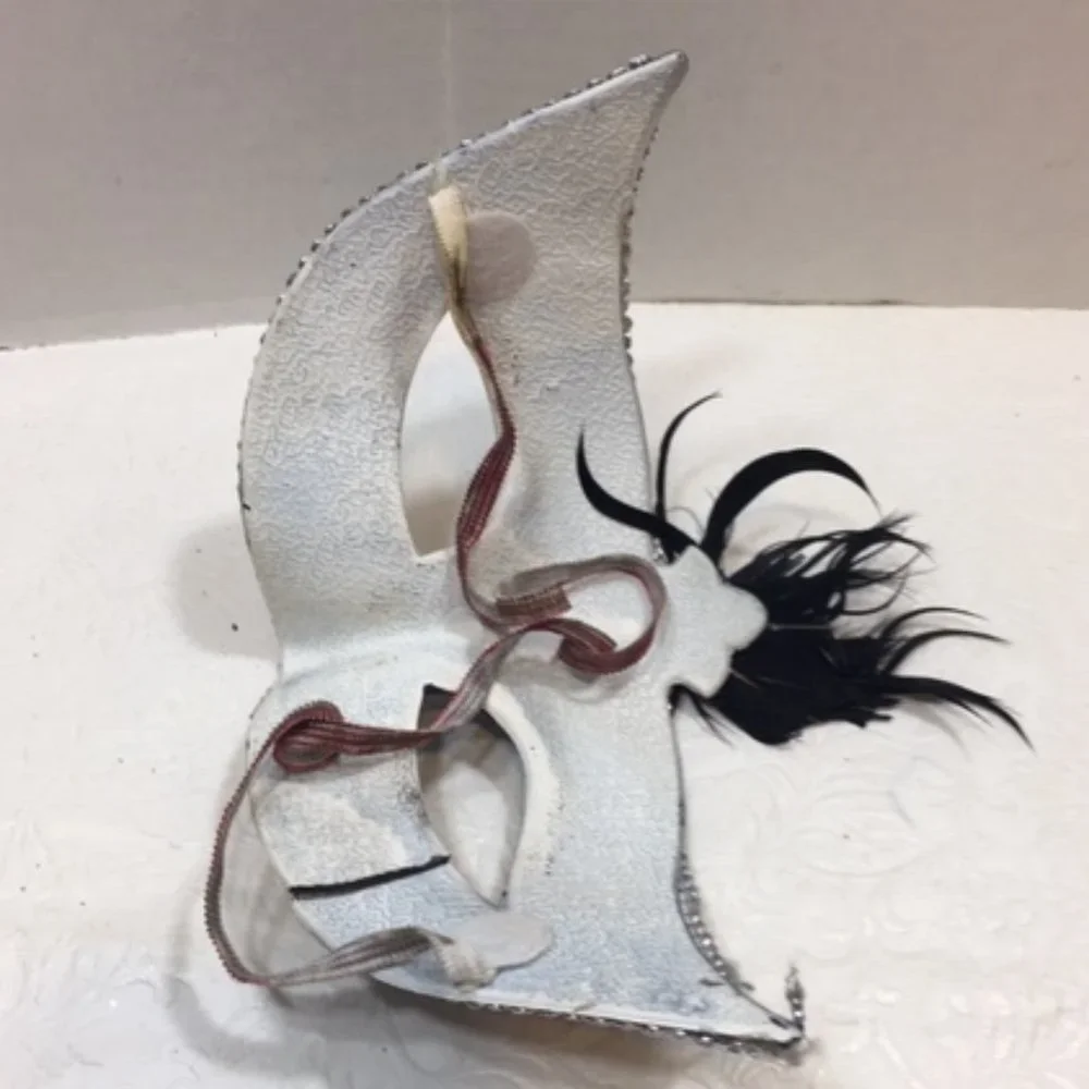 Masquerade Black Silver Gold Glitter Feather Mask Halloween Venetian Style